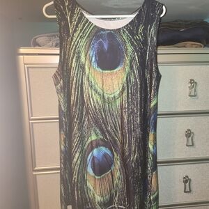 Source Unknown Peacock-Print Sleeveless Tunic - Black/Green/Blue